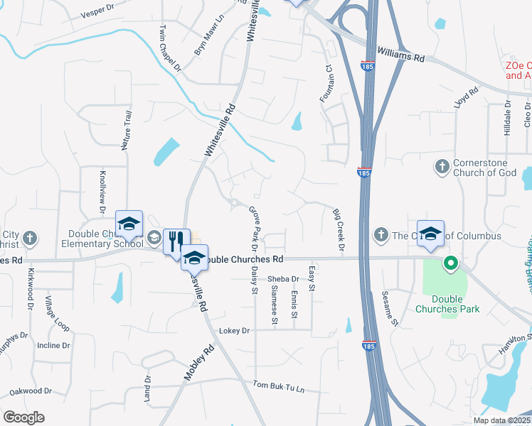 map of restaurants, bars, coffee shops, grocery stores, and more near 1442 Grove Park Drive in Columbus