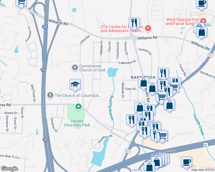 map of restaurants, bars, coffee shops, grocery stores, and more near 7663 Northfield Drive in Columbus