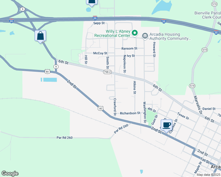 map of restaurants, bars, coffee shops, grocery stores, and more near 1210 Crawford Street in Arcadia