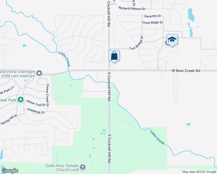 map of restaurants, bars, coffee shops, grocery stores, and more near 1 South Cockrell Hill Road in Ovilla