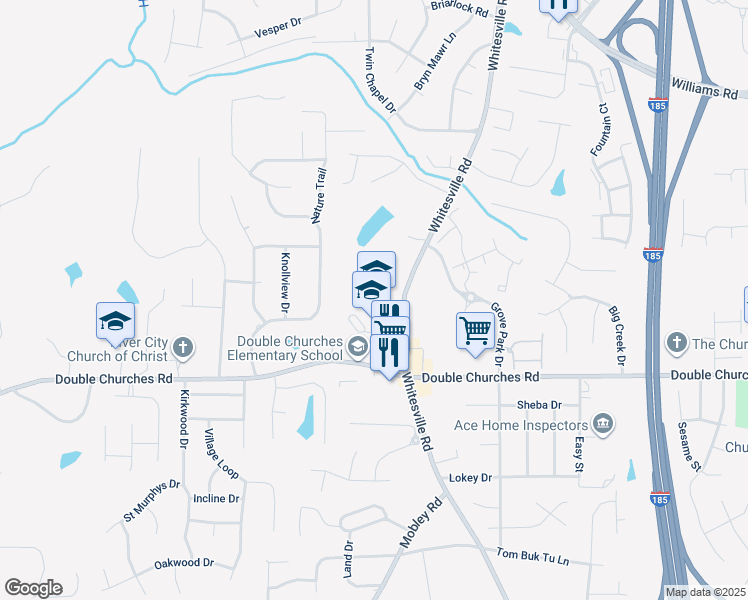 map of restaurants, bars, coffee shops, grocery stores, and more near 7611 Whitesville Road in Columbus