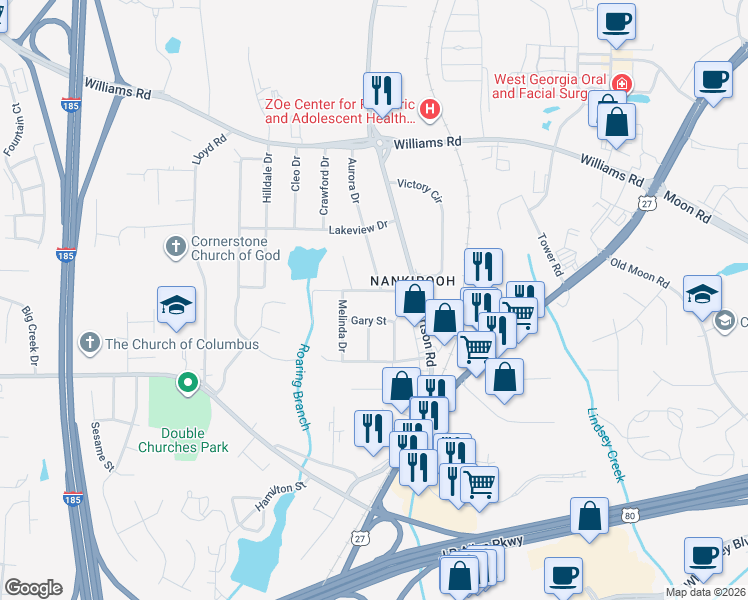 map of restaurants, bars, coffee shops, grocery stores, and more near 2874 Hobbs Road in Columbus