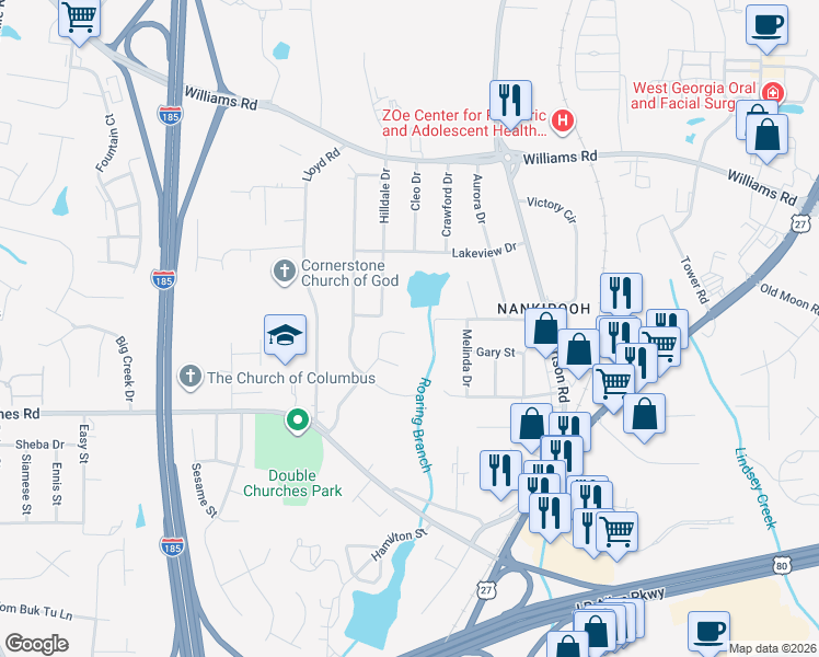 map of restaurants, bars, coffee shops, grocery stores, and more near 7663 Northfield Drive in Columbus