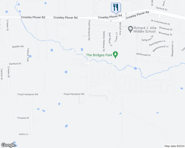 map of restaurants, bars, coffee shops, grocery stores, and more near Helix Bridge Way in Crowley