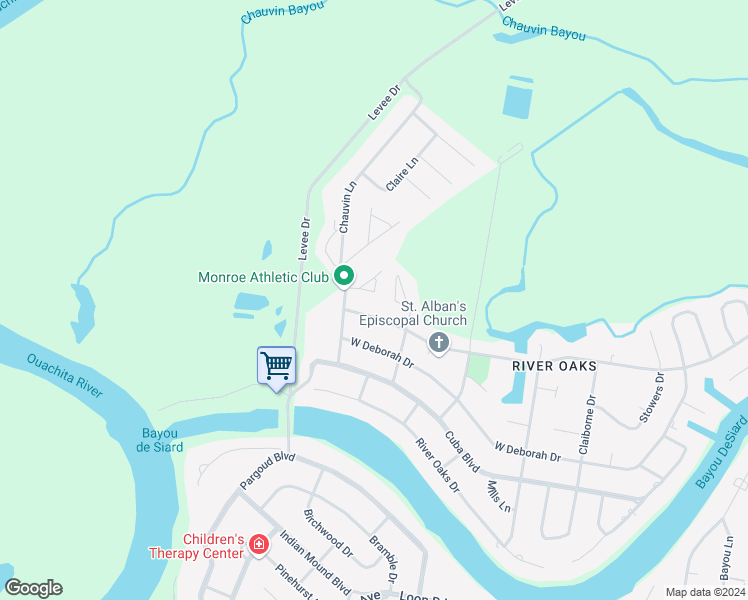 map of restaurants, bars, coffee shops, grocery stores, and more near 3900 Chauvin Lane in Monroe