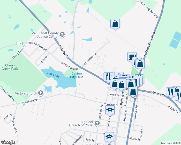 map of restaurants, bars, coffee shops, grocery stores, and more near 752 West Dallas Street in Canton