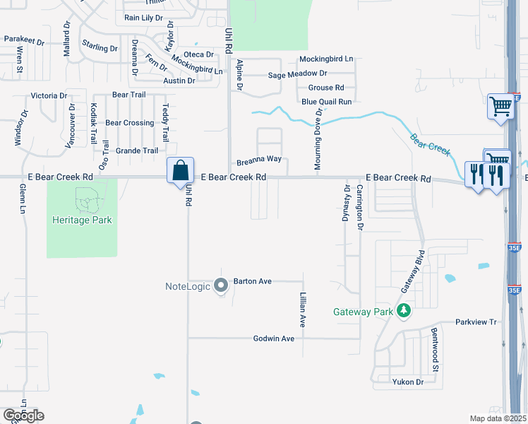 map of restaurants, bars, coffee shops, grocery stores, and more near 1728 Jenkins Lane in Red Oak