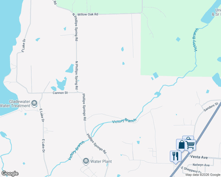 map of restaurants, bars, coffee shops, grocery stores, and more near 1598 Phillips Springs Road in Gladewater