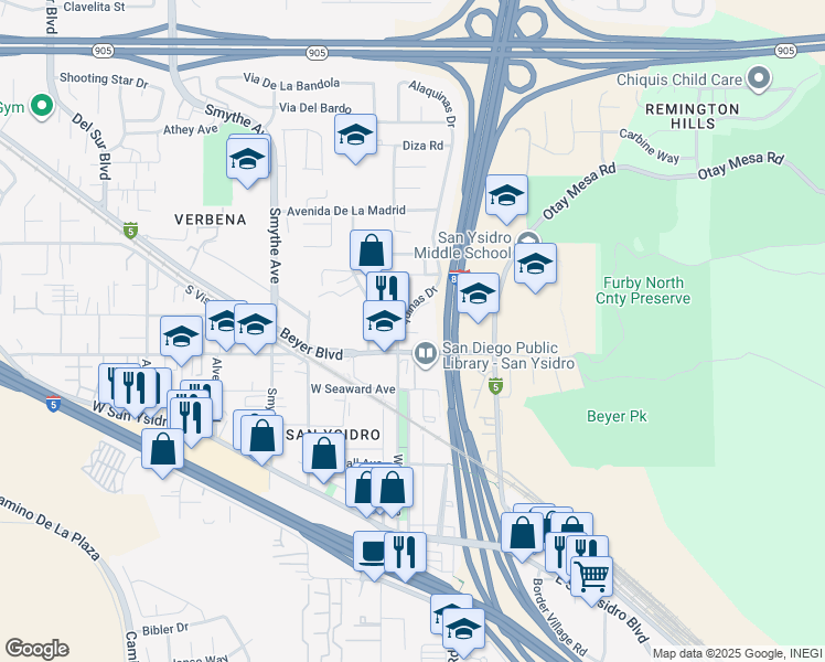 map of restaurants, bars, coffee shops, grocery stores, and more near 2055 Alaquinas Drive in San Diego