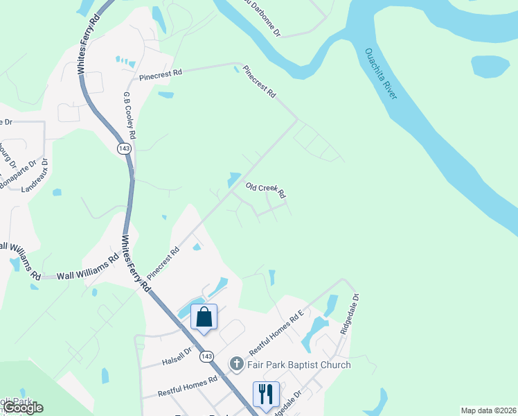 map of restaurants, bars, coffee shops, grocery stores, and more near 117 Old Outpost Road in West Monroe