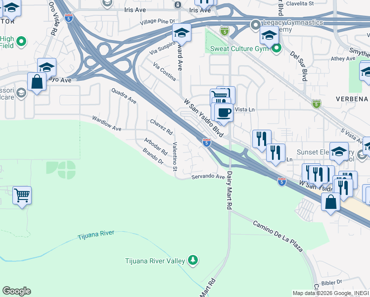 map of restaurants, bars, coffee shops, grocery stores, and more near 1916 Bluehaven Court in San Diego