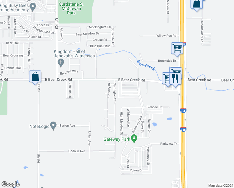 map of restaurants, bars, coffee shops, grocery stores, and more near 1742 Carrington Drive in Glenn Heights