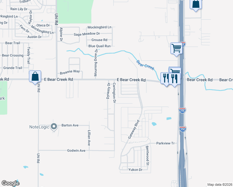 map of restaurants, bars, coffee shops, grocery stores, and more near 1740 Carrington Drive in Glenn Heights