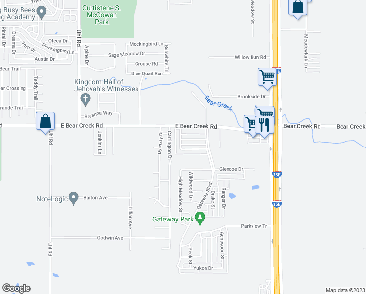map of restaurants, bars, coffee shops, grocery stores, and more near 1107 Valley View Drive in Glenn Heights
