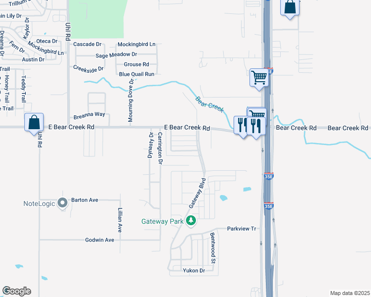 map of restaurants, bars, coffee shops, grocery stores, and more near 1137 Valley View Drive in Red Oak