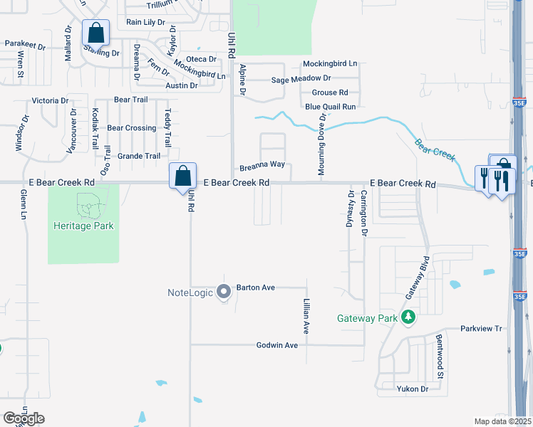 map of restaurants, bars, coffee shops, grocery stores, and more near 1728 Jenkins Lane in Red Oak