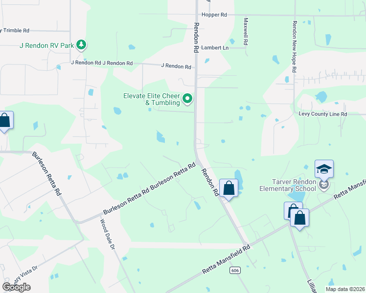 map of restaurants, bars, coffee shops, grocery stores, and more near 12860 Rendon Road in Burleson