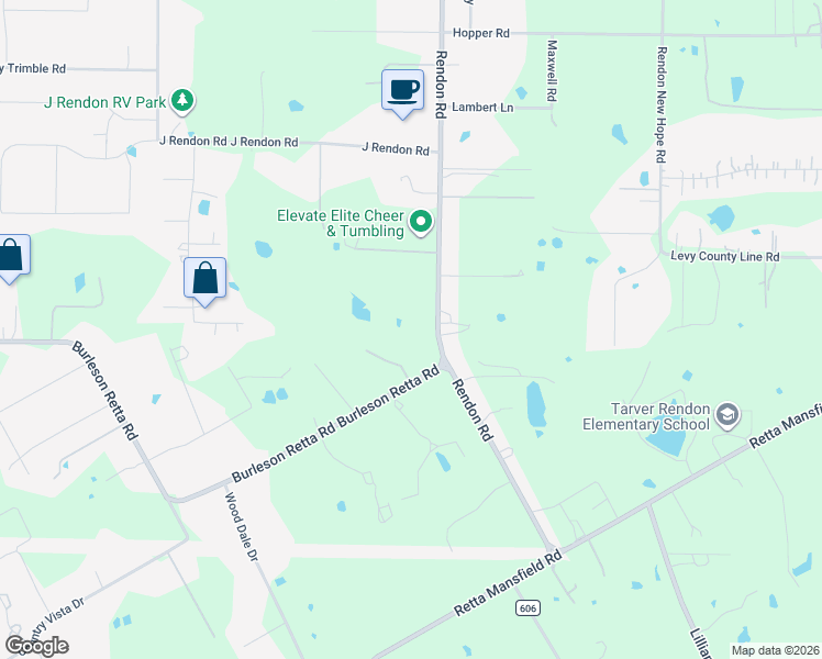 map of restaurants, bars, coffee shops, grocery stores, and more near 12860 Rendon Road in Burleson