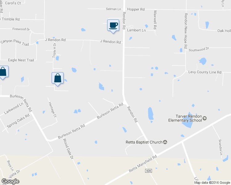 map of restaurants, bars, coffee shops, grocery stores, and more near 12860 Rendon Road in Burleson