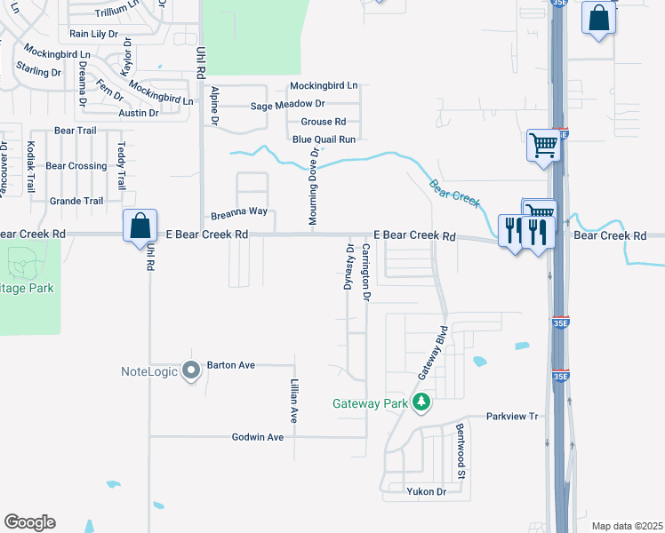 map of restaurants, bars, coffee shops, grocery stores, and more near 1735 Dynasty Circle in Red Oak