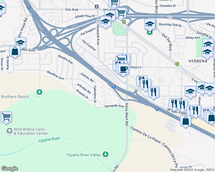 map of restaurants, bars, coffee shops, grocery stores, and more near 1817 Bluehaven Court in San Diego