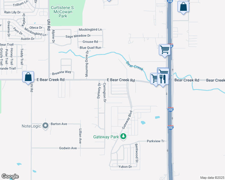map of restaurants, bars, coffee shops, grocery stores, and more near 1741 Creekview Drive in Red Oak