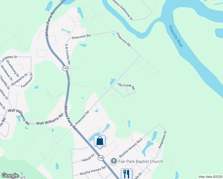 map of restaurants, bars, coffee shops, grocery stores, and more near 117 Old Outpost Road in West Monroe