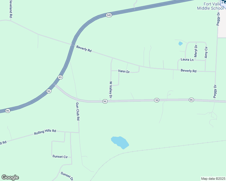 map of restaurants, bars, coffee shops, grocery stores, and more near 50 West Valley Drive in Fort Valley