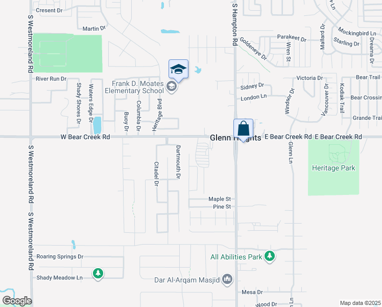 map of restaurants, bars, coffee shops, grocery stores, and more near 1829 Walnut Street in Red Oak