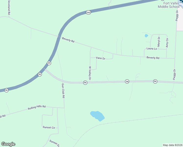 map of restaurants, bars, coffee shops, grocery stores, and more near 50 West Valley Drive in Fort Valley