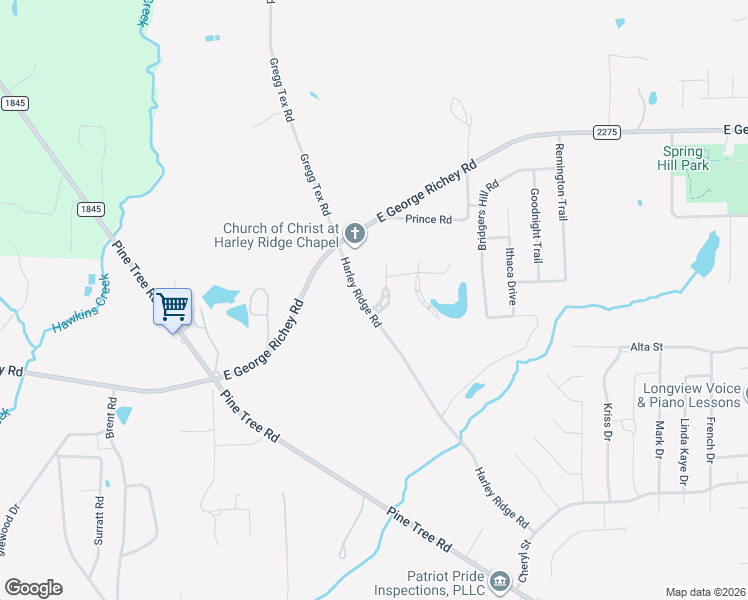 map of restaurants, bars, coffee shops, grocery stores, and more near 4301 Windrush Boulevard in Longview