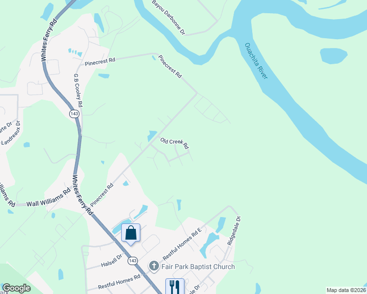 map of restaurants, bars, coffee shops, grocery stores, and more near Lost River Landing in West Monroe