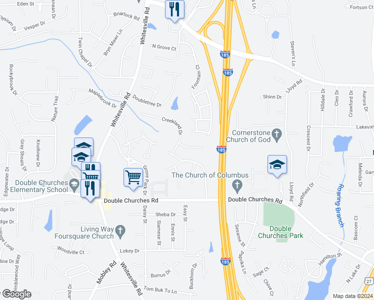 map of restaurants, bars, coffee shops, grocery stores, and more near 2012 Creekland Court in Columbus