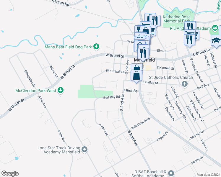 map of restaurants, bars, coffee shops, grocery stores, and more near 407 Kemp Court in Mansfield