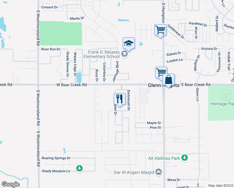 map of restaurants, bars, coffee shops, grocery stores, and more near 1715 Citadel Drive in Glenn Heights