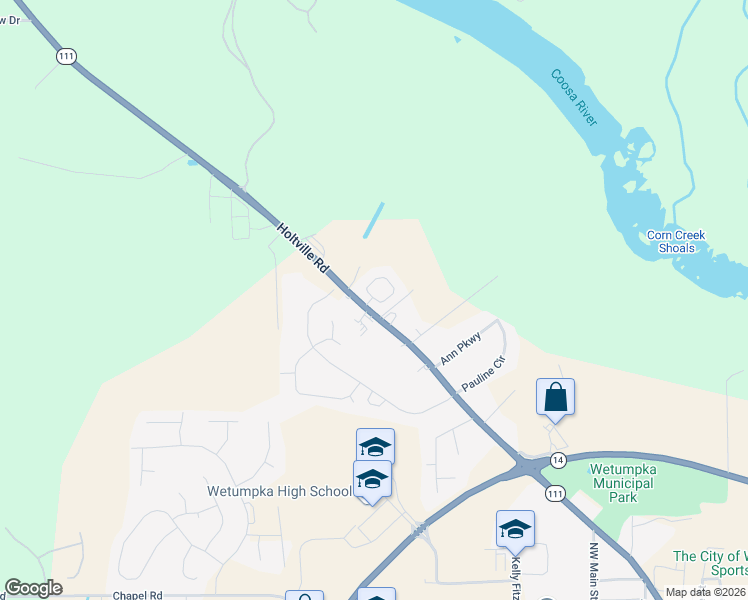map of restaurants, bars, coffee shops, grocery stores, and more near 1631-1763 Highway 111 in Wetumpka