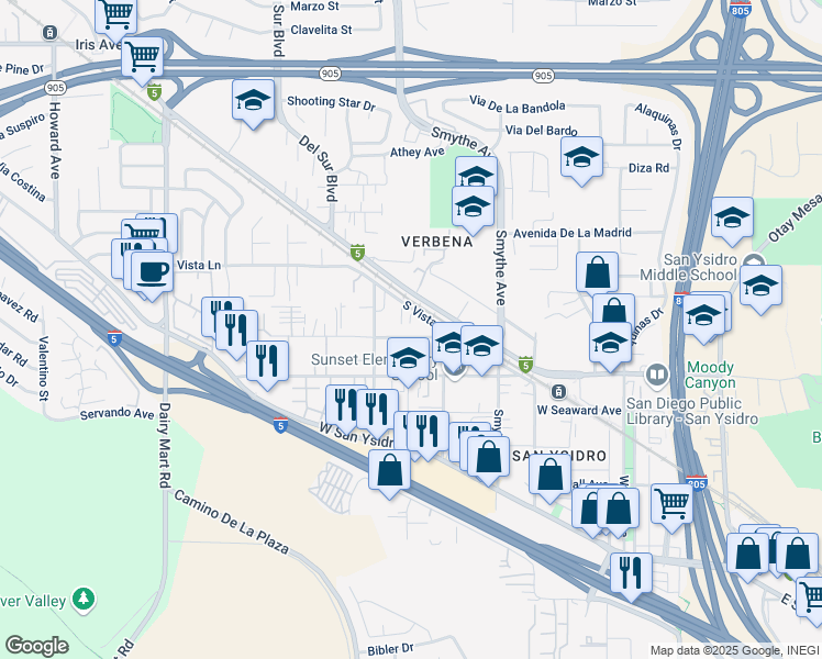 map of restaurants, bars, coffee shops, grocery stores, and more near 445 Blackshaw Lane in San Diego