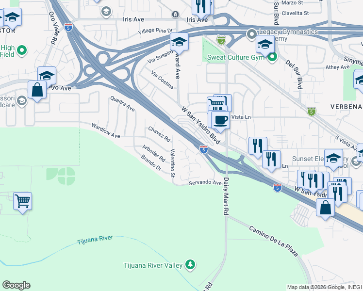 map of restaurants, bars, coffee shops, grocery stores, and more near 1916 Bluehaven Court in San Diego