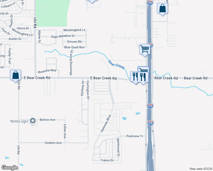 map of restaurants, bars, coffee shops, grocery stores, and more near 1151 Mountain View Street in Glenn Heights