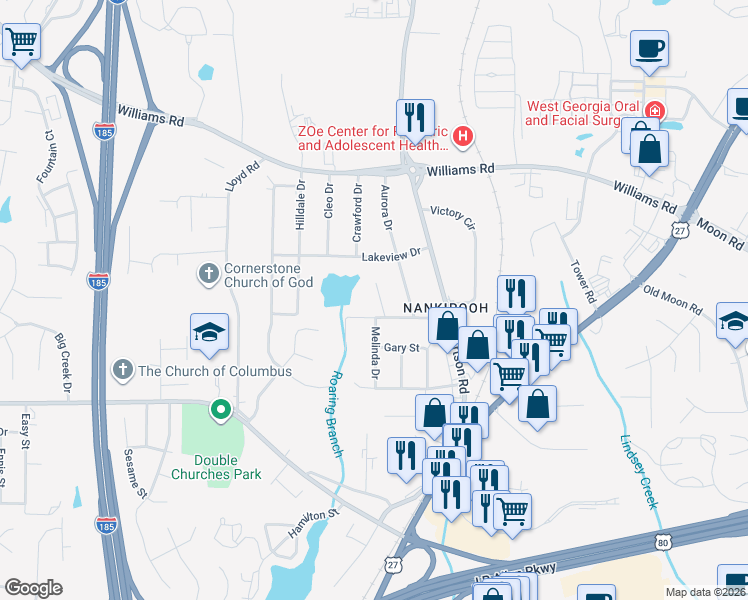 map of restaurants, bars, coffee shops, grocery stores, and more near 7735 Boulder Drive in Columbus