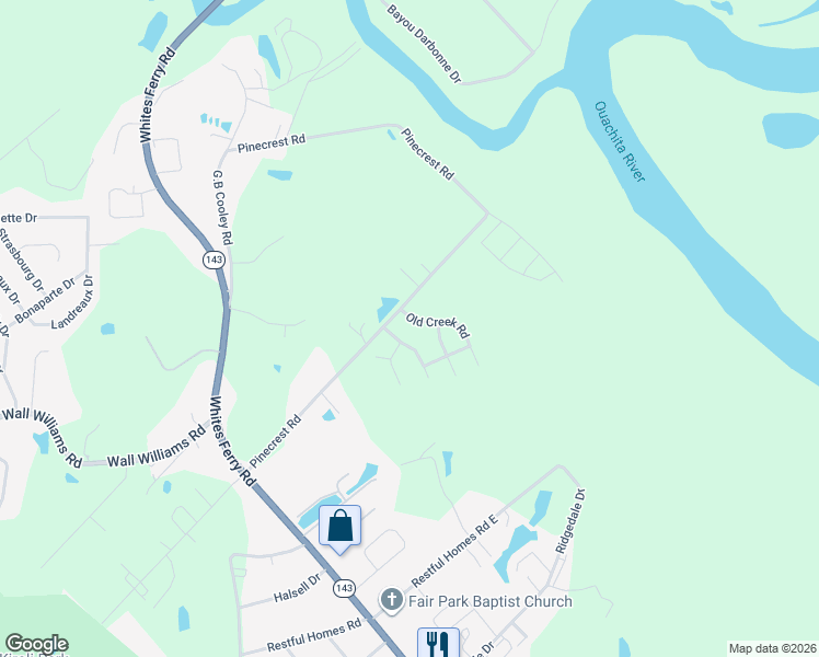 map of restaurants, bars, coffee shops, grocery stores, and more near 397-403 Pinecrest Road in West Monroe