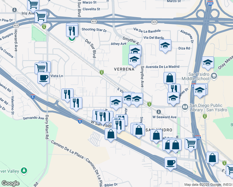 map of restaurants, bars, coffee shops, grocery stores, and more near 439 Blackshaw Lane in San Diego