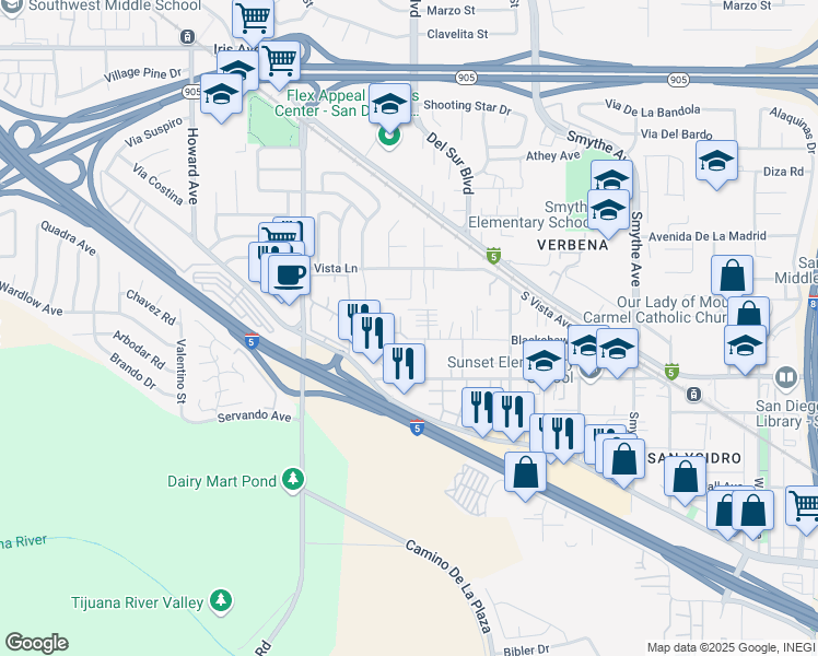 map of restaurants, bars, coffee shops, grocery stores, and more near 616 Blackshaw Lane in San Diego