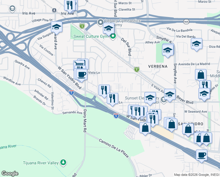 map of restaurants, bars, coffee shops, grocery stores, and more near 1947 Corte Amalia in San Diego
