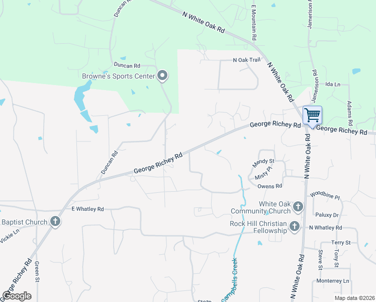 map of restaurants, bars, coffee shops, grocery stores, and more near 138 Western Acres Road in White Oak