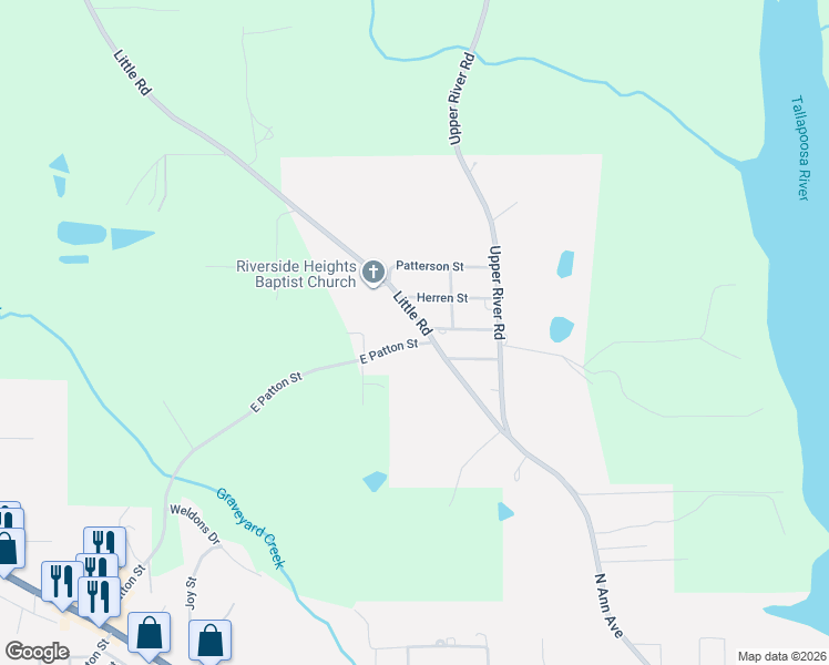 map of restaurants, bars, coffee shops, grocery stores, and more near 349 Little Rd in Tallassee