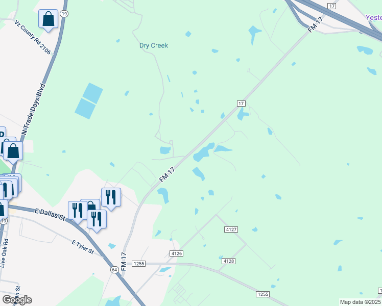 map of restaurants, bars, coffee shops, grocery stores, and more near 18188 Farm to Market 17 in Canton