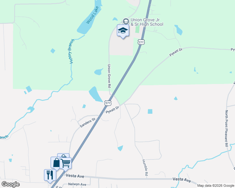 map of restaurants, bars, coffee shops, grocery stores, and more near 12141 U.S. 271 in Gladewater