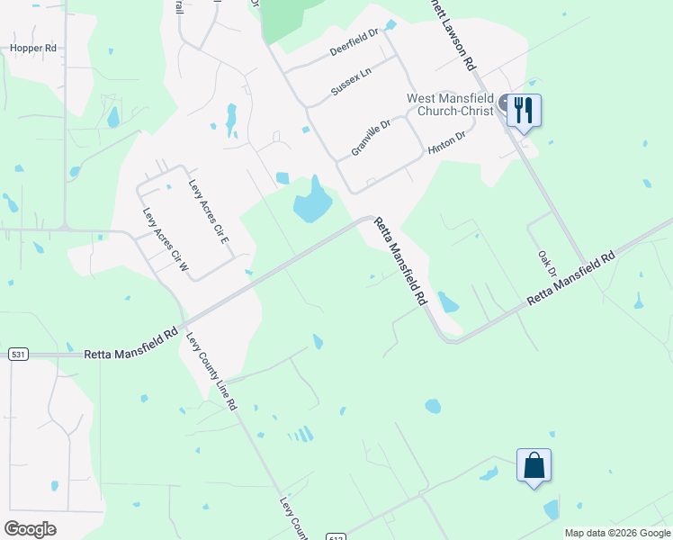 map of restaurants, bars, coffee shops, grocery stores, and more near 7320 Retta Mansfield Road in Mansfield