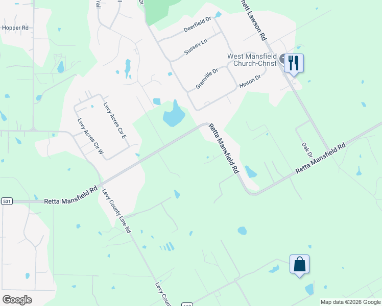 map of restaurants, bars, coffee shops, grocery stores, and more near 7320 Retta Mansfield Road in Mansfield